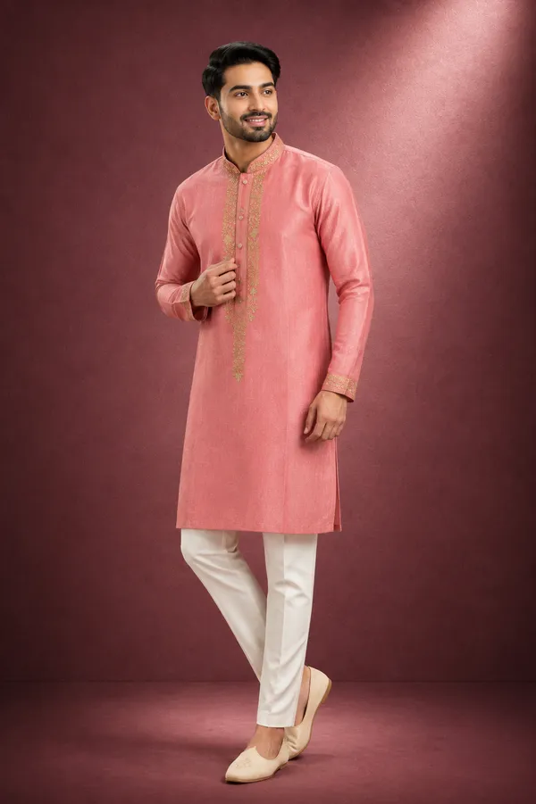 Peach_Pink_Embroidered_Kurta_For_Men_Coming_Soon