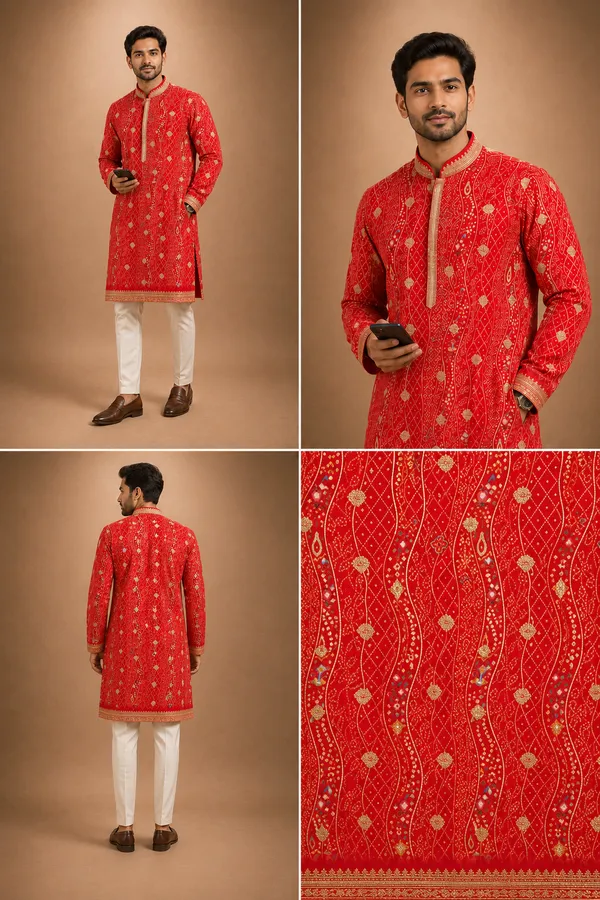 Crimson_Red_Bandhani_Printed_Embroidered_Kurta_Coming_Soon