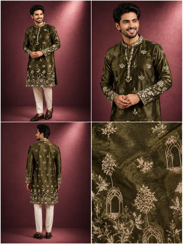Olive_Green_Embroidered_Kurta_For_Men_Coming_Soon
