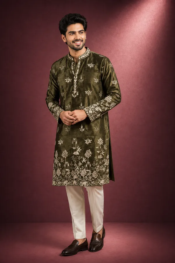 Olive_Green_Embroidered_Kurta_For_Men_Coming_Soon