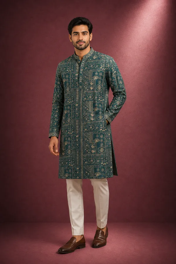 Teal_Green_Geometric_Printed_Embroidered_Kurta_Coming_Soon