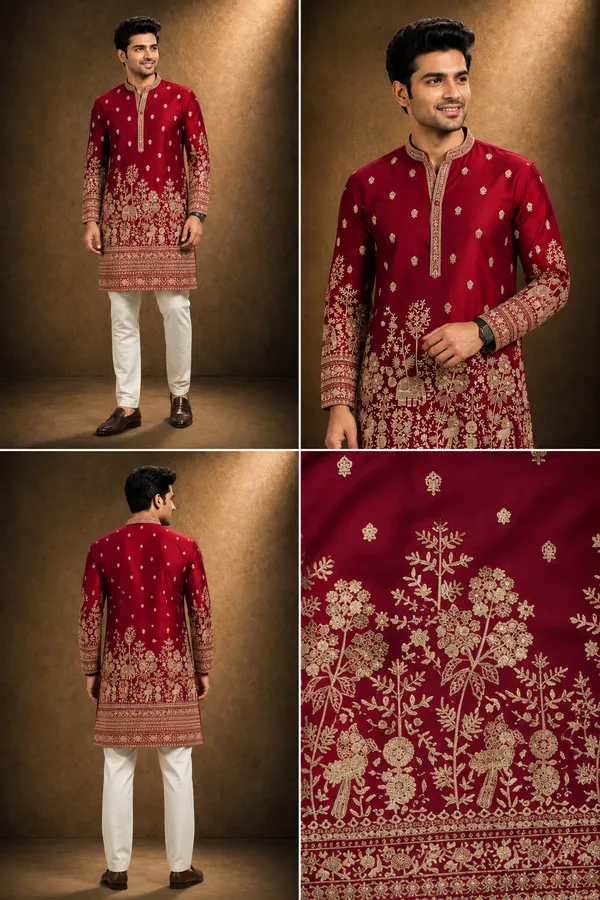 Maroon_Red_Heavily_Embroidered_Kurta_For_Men_Coming_Soon