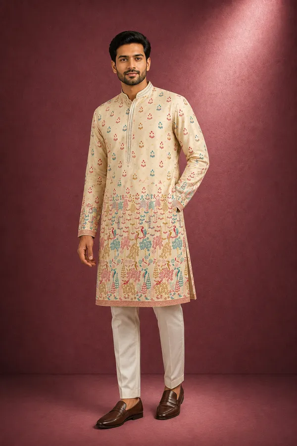Beige_Multi_Color_Kalamkari_Printed_Kurta_For_Men_Coming_Soon