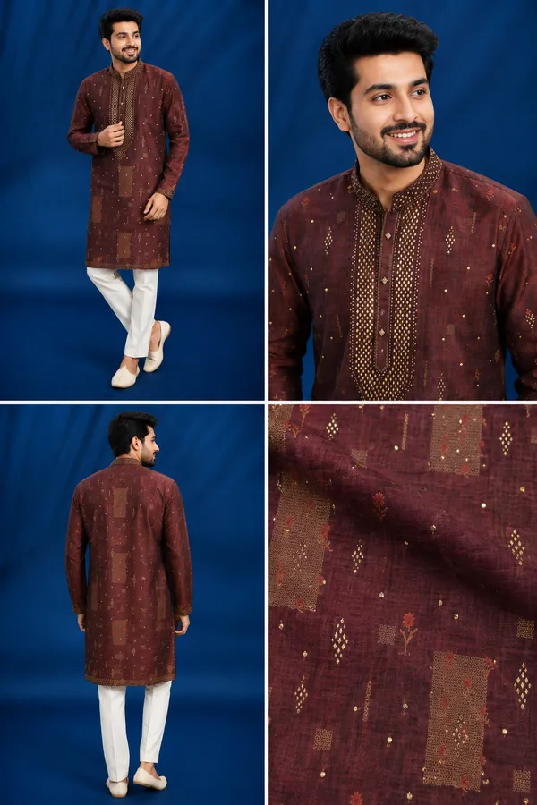 Deep_Maroon_Brown_Geometric_Printed_Kurta_For_Men_Coming_Soon