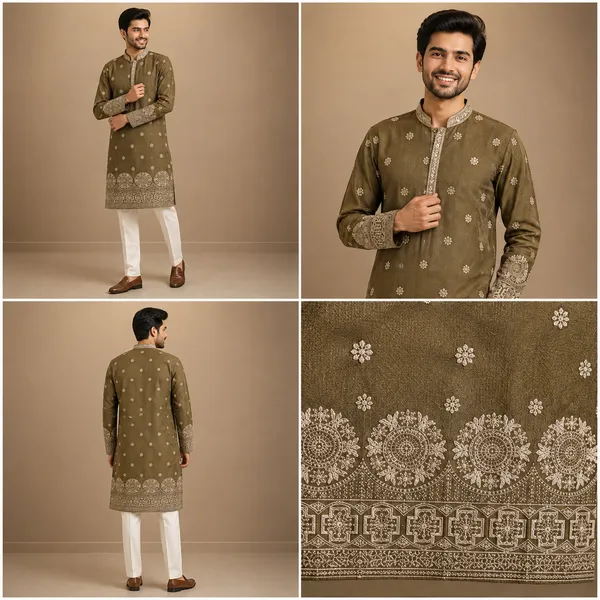 Olive_Brown_Embroidered_Festive_Kurta_For_Men_Coming_Soon