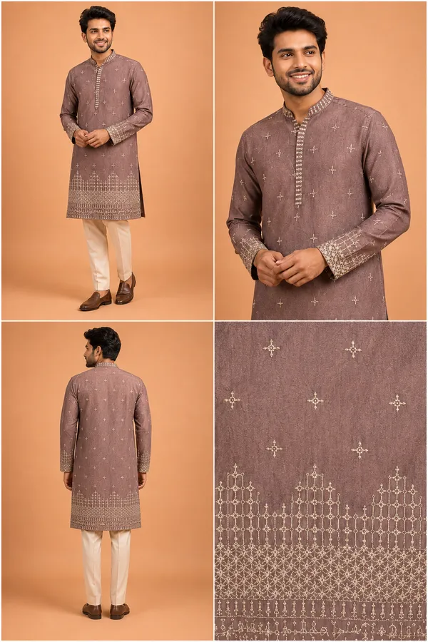 Mauve_Taupe_Embroidered_Kurta_For_Men_Coming_Soon