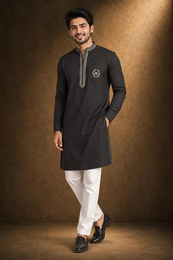 Black_Embroidered_Cotton_Silk_Kurta_Set_For_Men_Coming_Soon