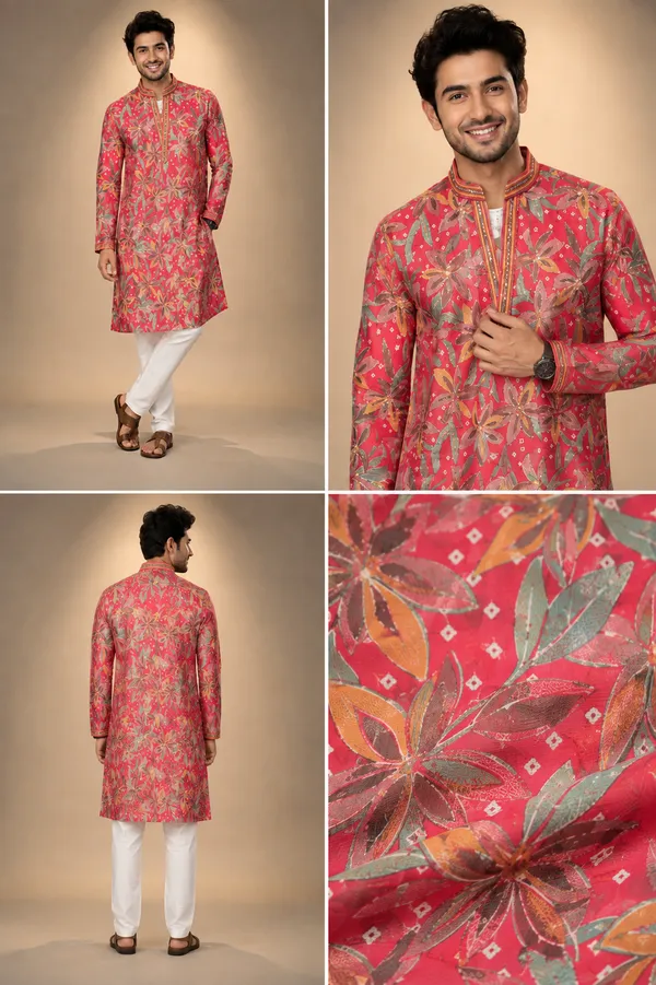 Coral_Red_Floral_Print_Festive_Kurta_For_Men_Coming_Soon
