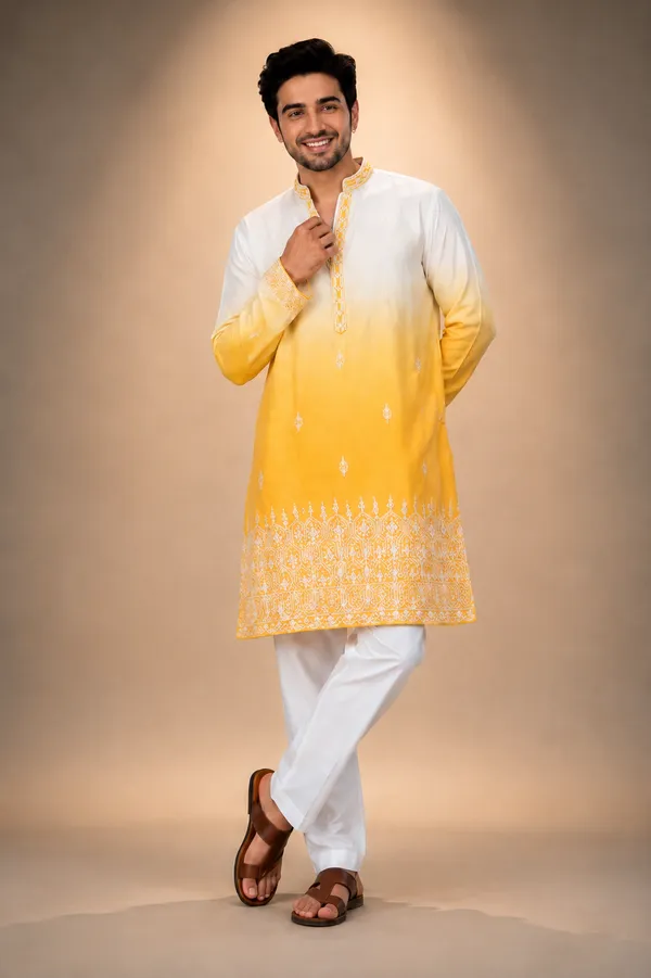 White_Yellow_Ombre_Embroidered_Festive_Kurta_For_Men_Coming_Soon