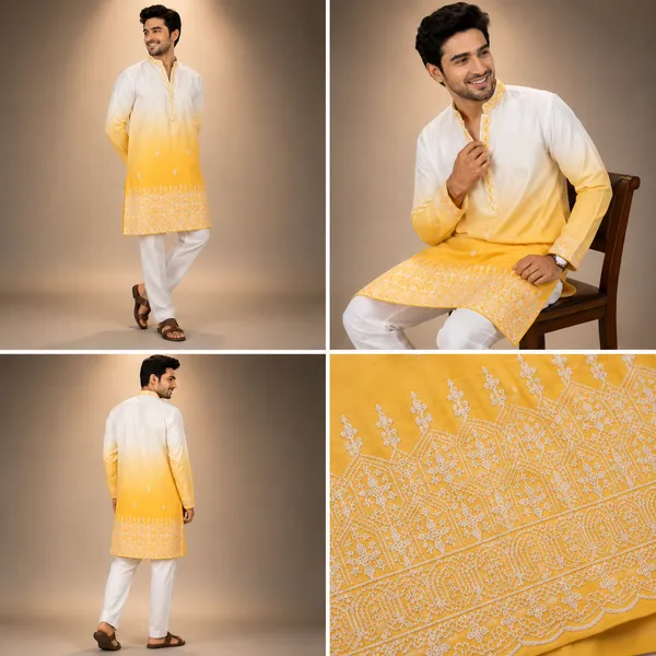 White_Yellow_Ombre_Embroidered_Festive_Kurta_For_Men_Coming_Soon