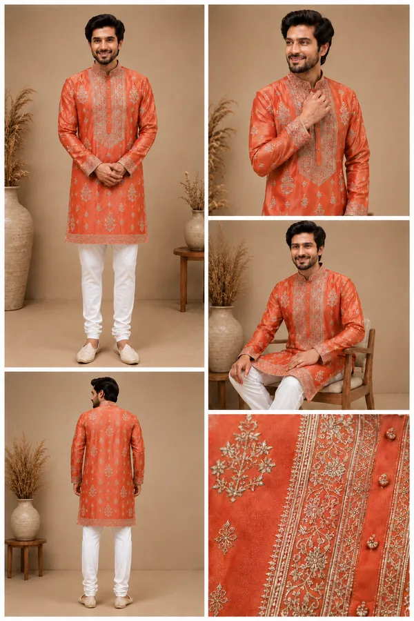 Rust_Orange_Embroidered_Festive_Kurta_For_Men_Coming_Soon