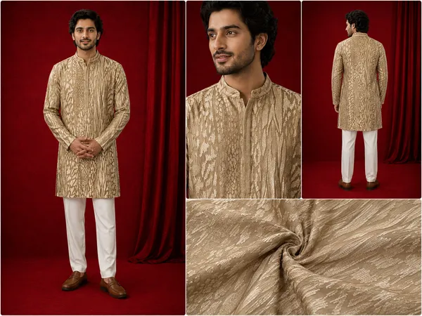 Gold_Metallic_Textured_Jacquard_Kurta_For_Men_Coming_Soon