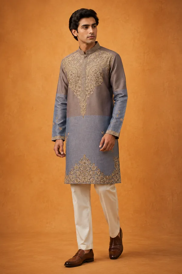Dual_Tone_Mauve_Steel_Blue_Embroidered_Kurta_For_Men_Comimg_Soon