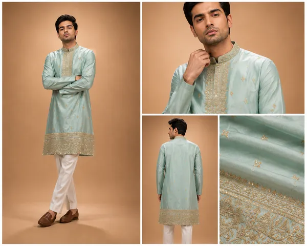 Mint_Green_Embroidered_Silk_Kurta_Set_For_Men_Coming_Soon