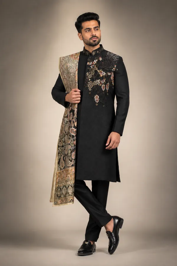 Black_Embroidered_Kurta_Set_With_Designer_Stole_Coming_Soon