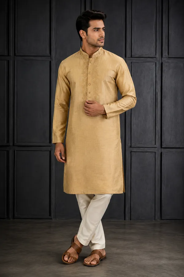 Beige_Gold_Tonal_Embroidered_Silk_Kurta_Set_For_Men_Coming_Soon