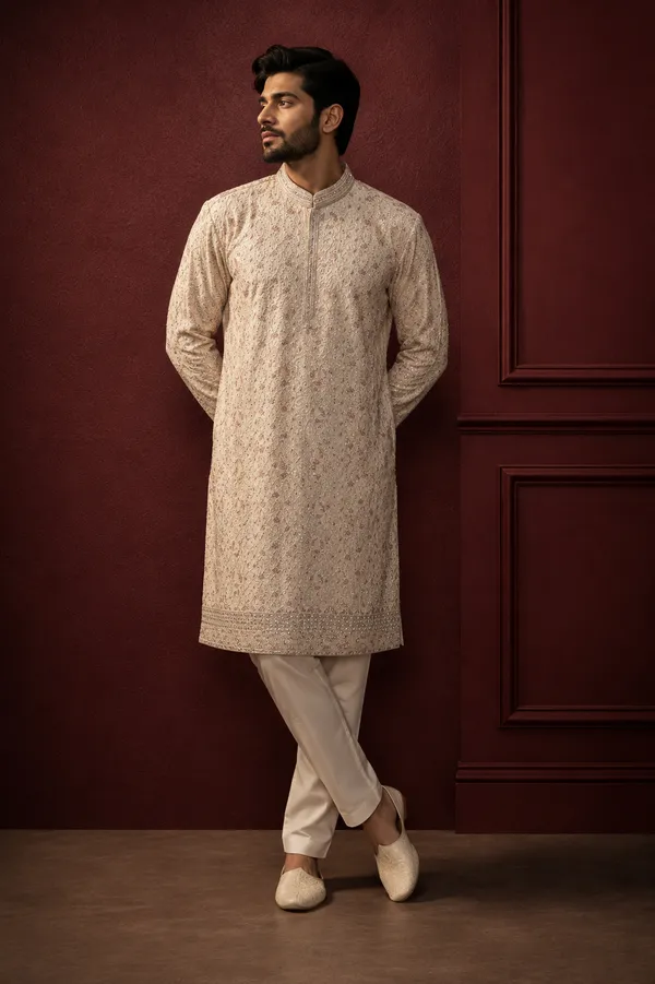 Off_White_All_Over_Sequin_Threadwork_Embroidered_Silk_Kurta_Set_For_Men_Coming_Soon