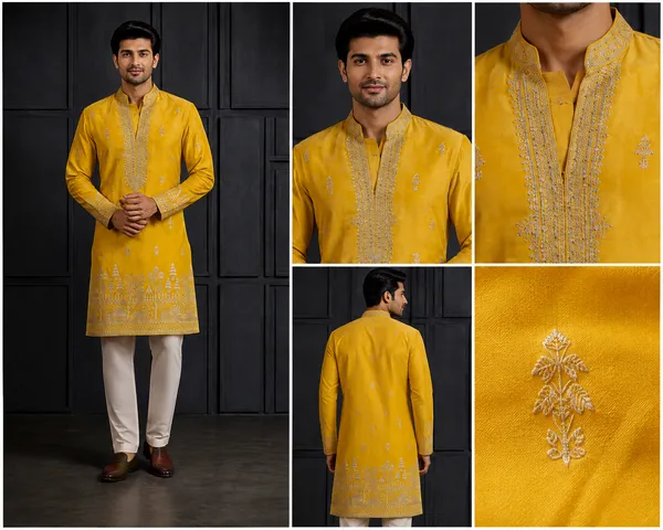 Mustard_Yellow_Embroidered_Silk_Kurta_Set_With_Village_Scenery_Border_For_Men_Coming_Soon