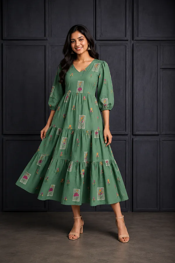 Sage_Green_Floral_Printed_Tiered_Midi_Dress_Teal_Green