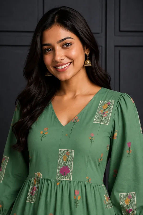 Sage_Green_Floral_Printed_Tiered_Midi_Dress_Teal_Green