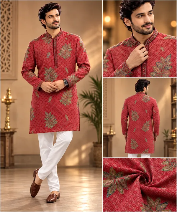 Red_Floral_Printed_Men_S_Festive_Kurta_Coming_Soon