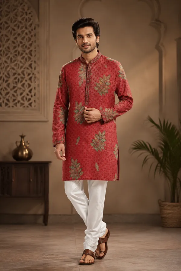 Red_Floral_Printed_Men_S_Festive_Kurta_Coming_Soon