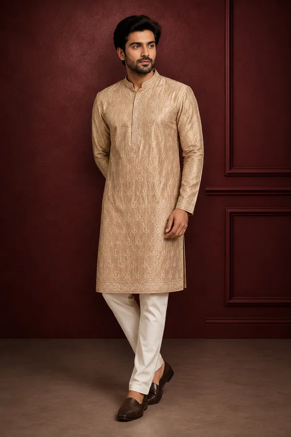 Champagne_Gold_Embroidered_Men_S_Festive_Kurta_Coming_Soon