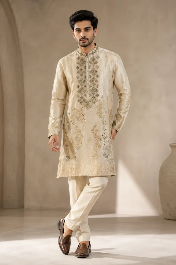 Ivory_Gold_Embroidered_Festive_Kurta_Set_For_Men_Coming_Soon