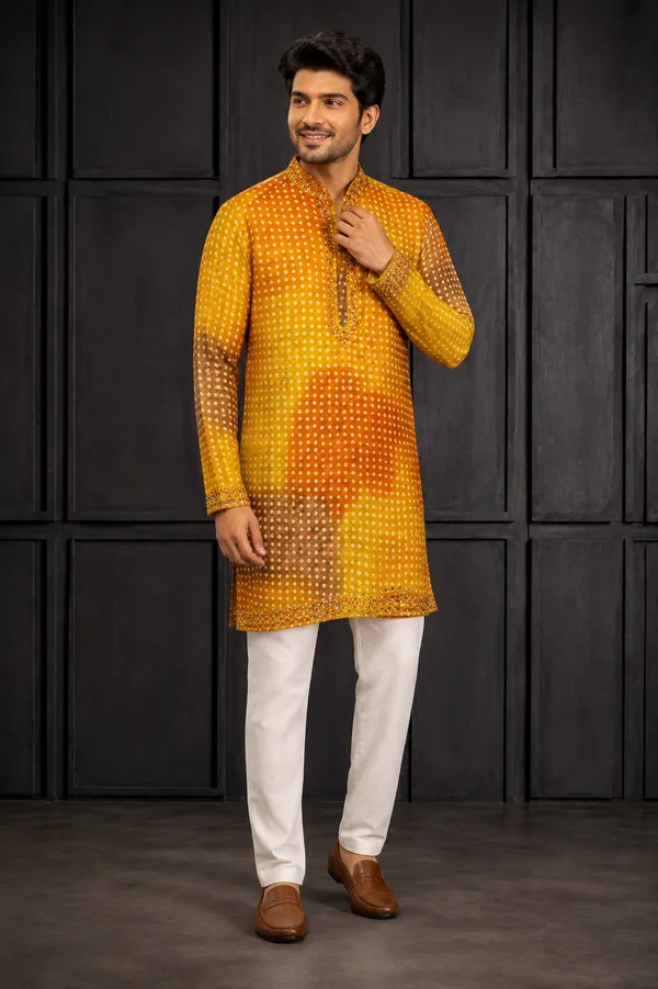 Mustard_Yellow_Bandhani_Print_Festive_Kurta_For_Men_Coming_Soon