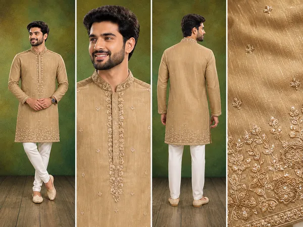 Antique_Gold_Embroidered_Festive_Kurta_Set_For_Men_Coming_Soon