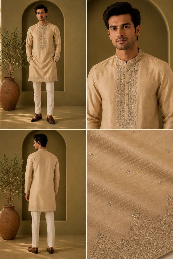 Champagne_Gold_Embroidered_Festive_Kurta_Set_For_Men_Coming_Soon