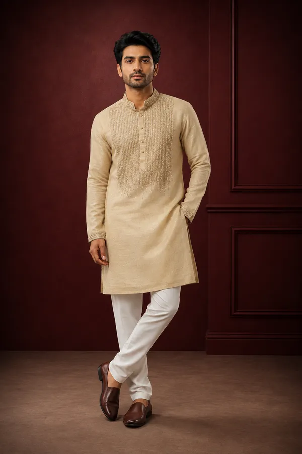 Champagne_Beige_Embellished_Festive_Kurta_Set_For_Men_Coming_Soon