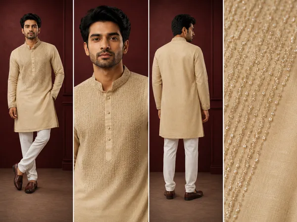 Champagne_Beige_Embellished_Festive_Kurta_Set_For_Men_Coming_Soon