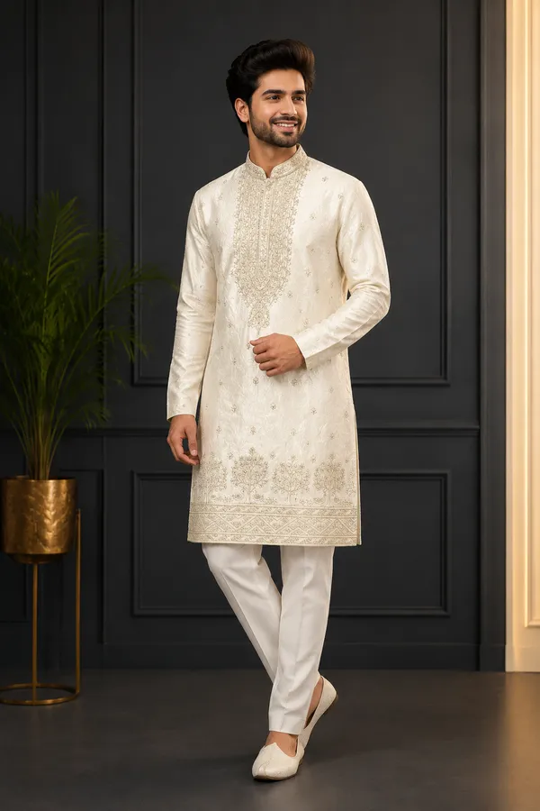 Ivory_Gold_Embroidered_Premium_Festive_Kurta_Set_For_Men_Coming_Soon