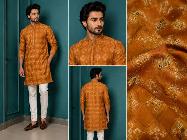 Mustard_Orange_Geometric_Printed_Festive_Kurta_For_Men_Coming_Soon