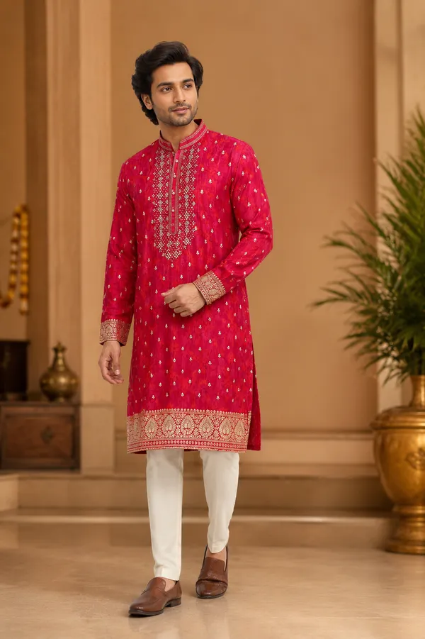 Royal_Rani_Pink_Embroidered_Festive_Kurta_For_Men_Coming_Soon