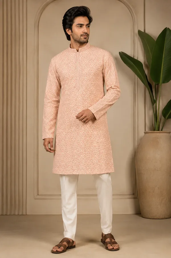 Peach_Elegance_Textured_Kurta_For_Men_Coming_Soon