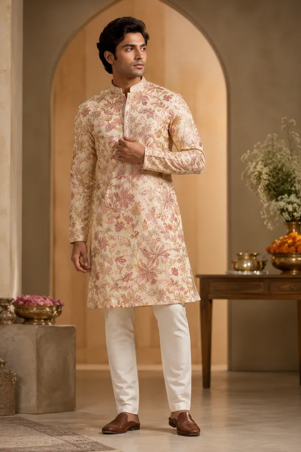 Ivory_Floral_Printed_Festive_Kurta_For_Men_Coming_Soon