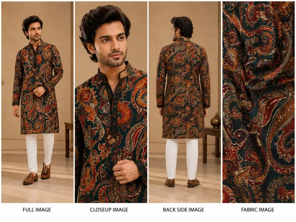Teal_Paisley_Printed_Festive_Kurta_For_Men_Coming_Soon
