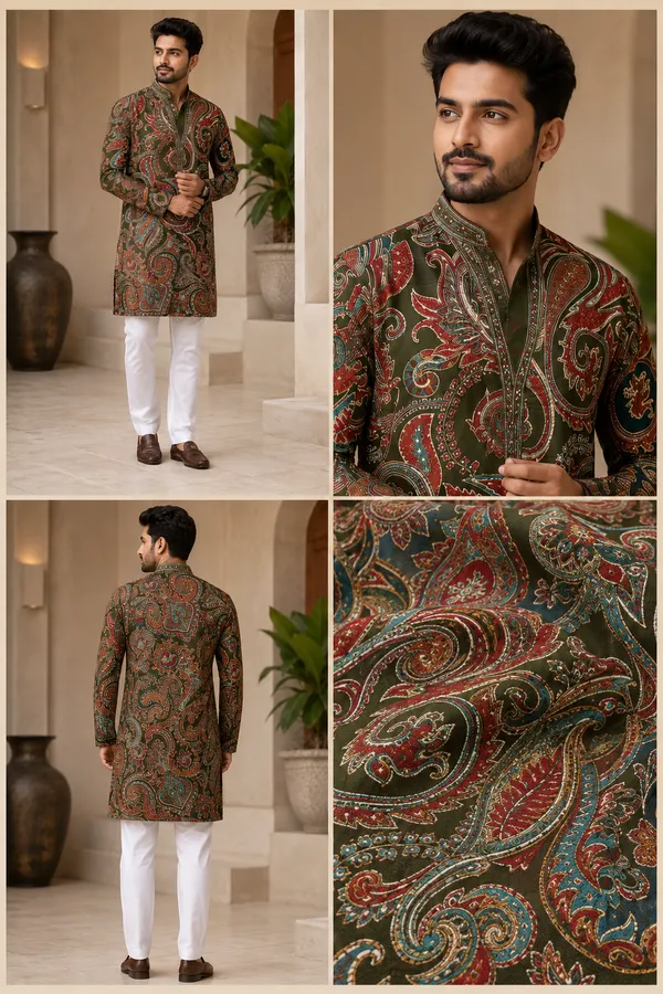 Olive_Green_Paisley_Printed_Festive_Kurta_For_Men_Coming_Soon