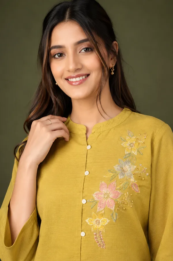 Mustard_Yellow_Floral_Embroidered_Kurta_Pant_Set_Pista