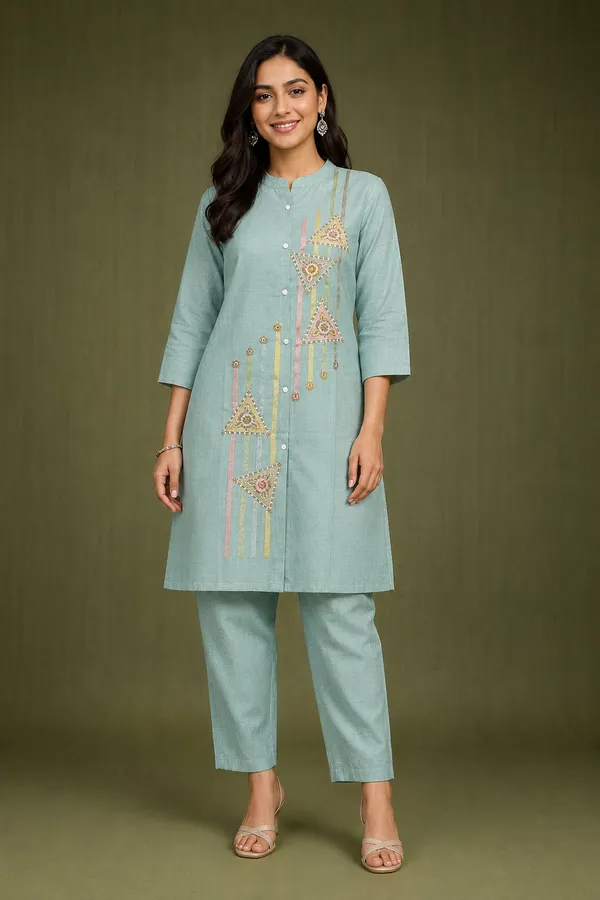 Aqua_Blue_Geometric_Embroidered_Kurta_Pant_Set_Aqua_Teal