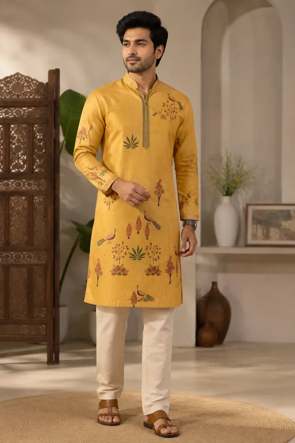 Mustard_Yellow_Peacock_Print_Festive_Kurta_Set_Coming_Soon