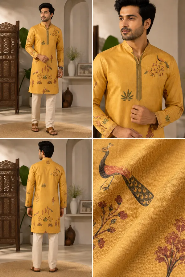 Mustard_Yellow_Peacock_Print_Festive_Kurta_Set_Coming_Soon