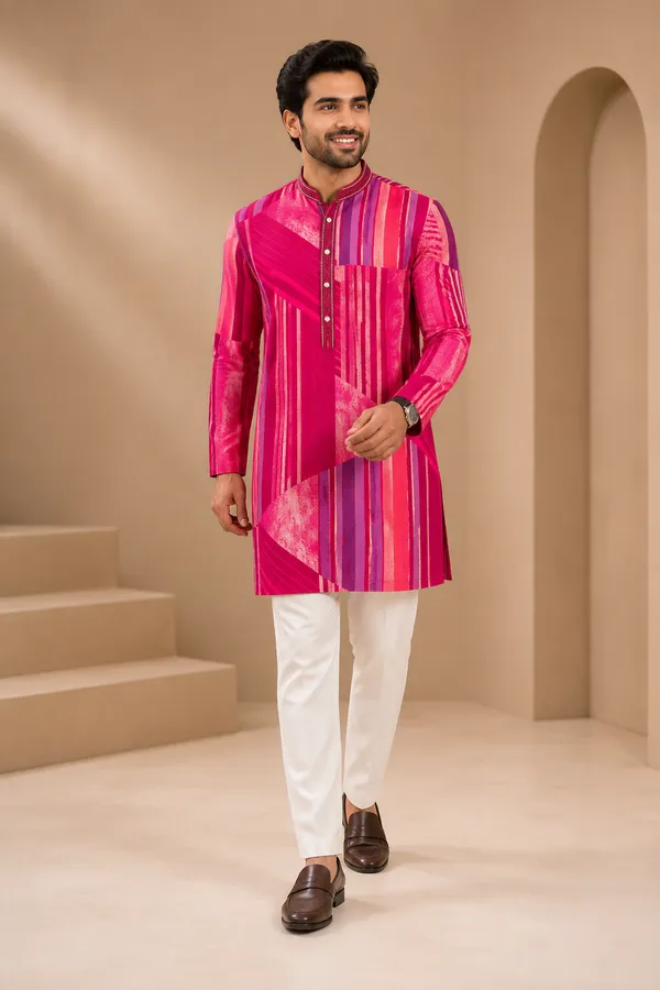 Vibrant_Fuchsia_Geometric_Print_Festive_Kurta_Set_Coming_Soon