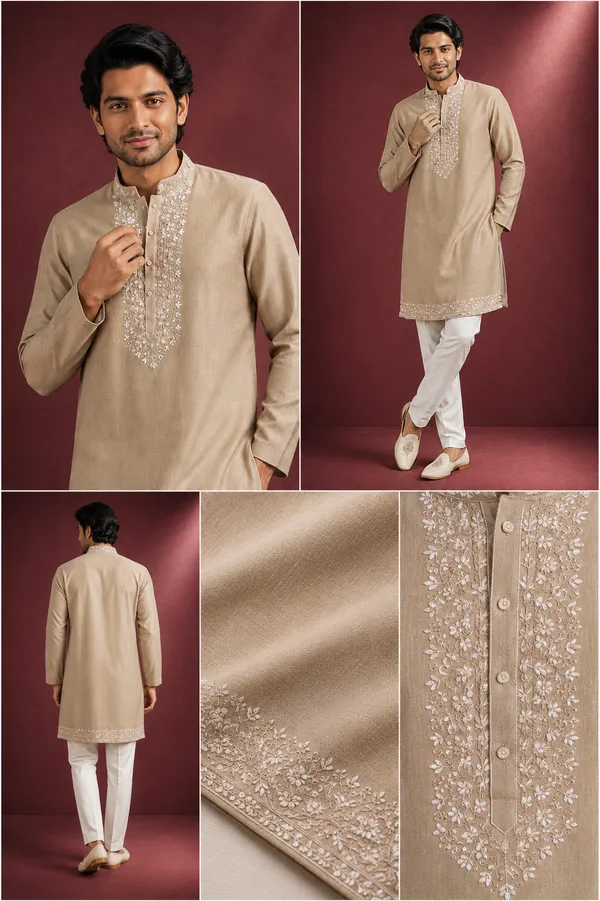 Beige_Embroidered_Festive_Kurta_Set_For_Men_Coming_Soon