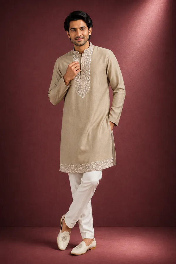 Beige_Embroidered_Festive_Kurta_Set_For_Men_Coming_Soon