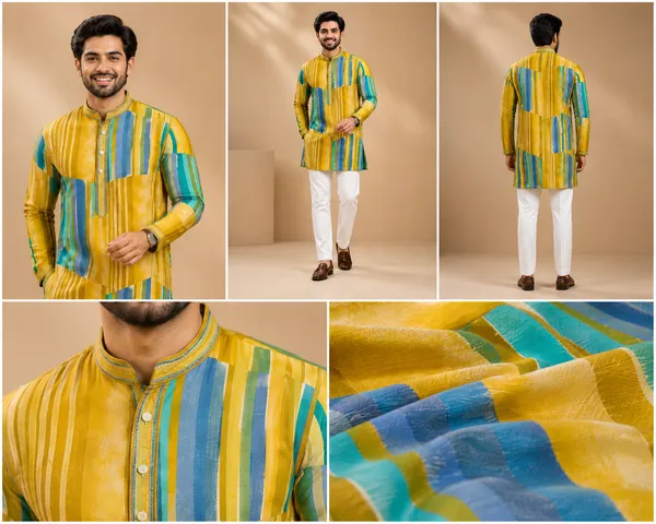 Mustard_Teal_Striped_Festive_Kurta_Set_For_Men_Coming_Soon