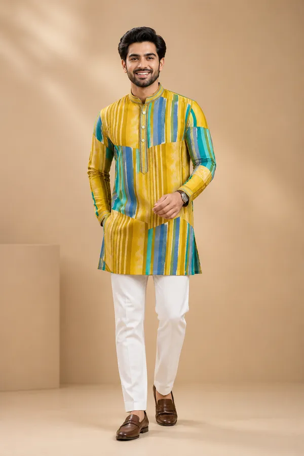 Mustard_Teal_Striped_Festive_Kurta_Set_For_Men_Coming_Soon