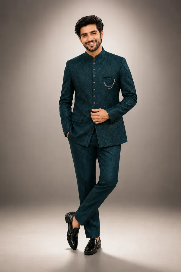 Teal_Jacquard_Indo_Western_Jodhpuri_Suit_For_Men_Coming_Soon